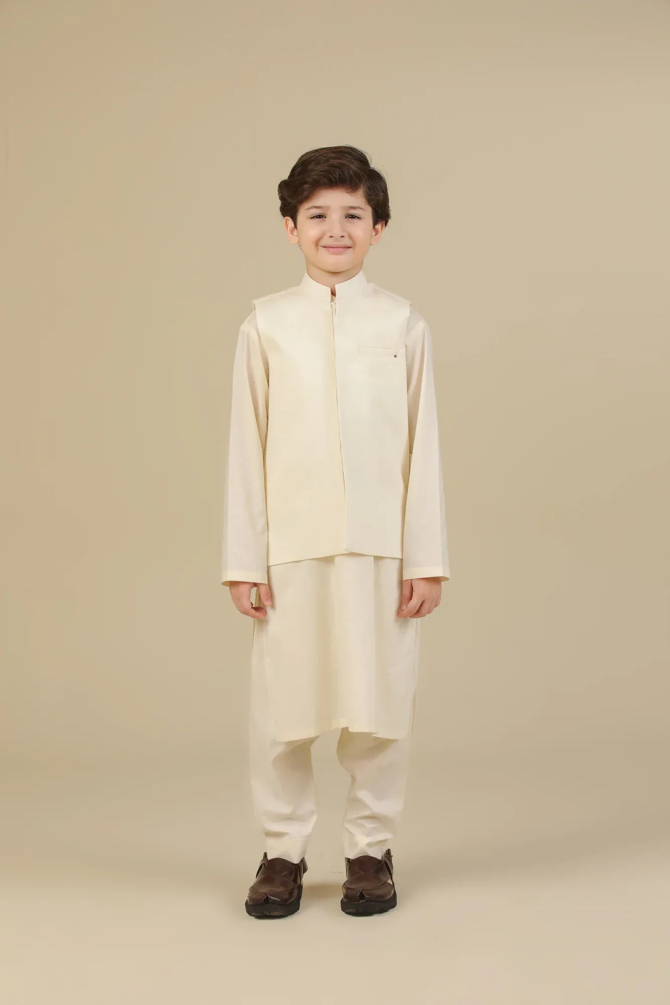Bosky White Soft Cotton Kurta Trouser with Waistcoat - Kids - Muraqsh -- Kidswear
