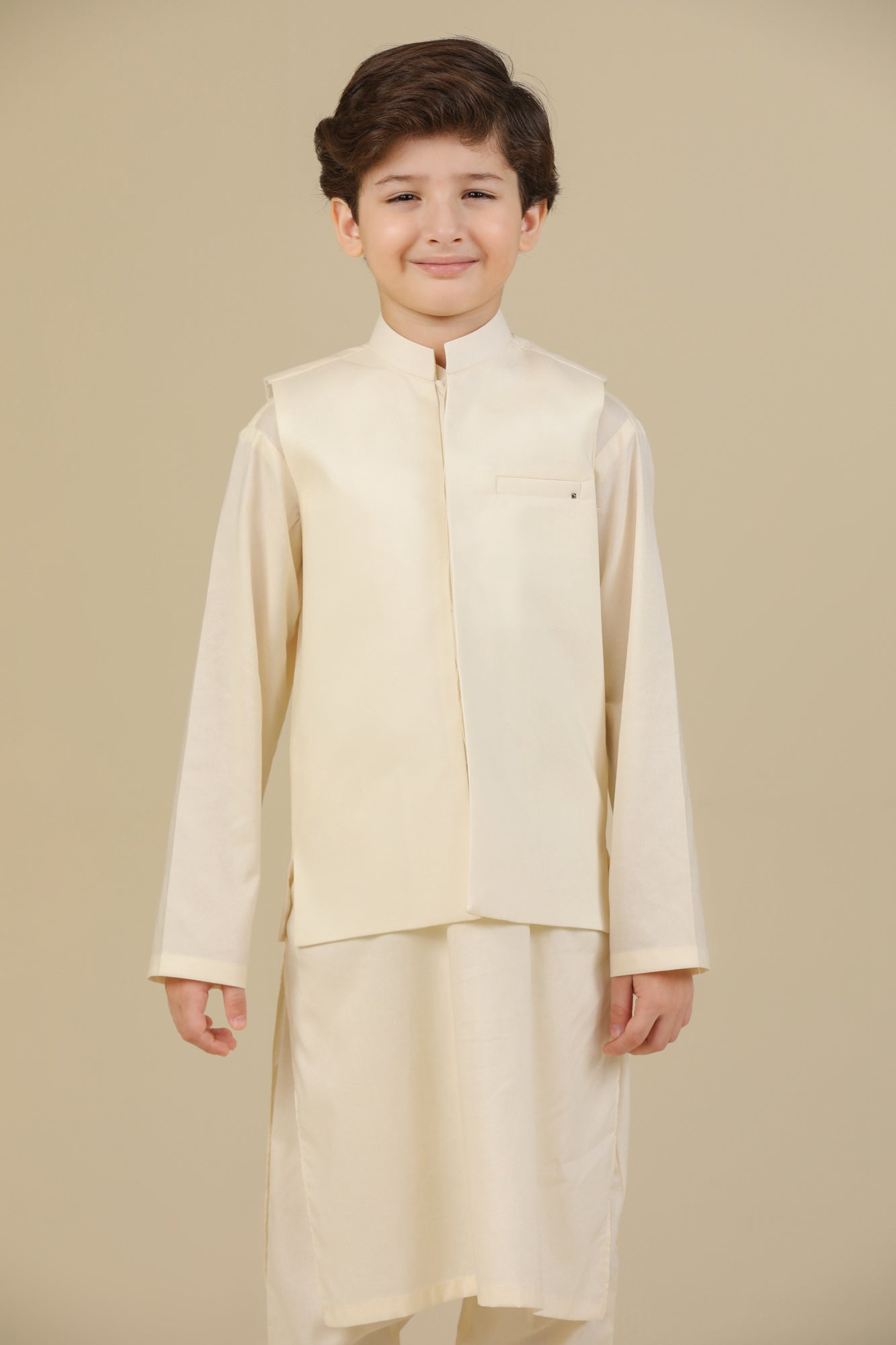 Bosky White Soft Cotton Kurta Trouser with Waistcoat - Kids