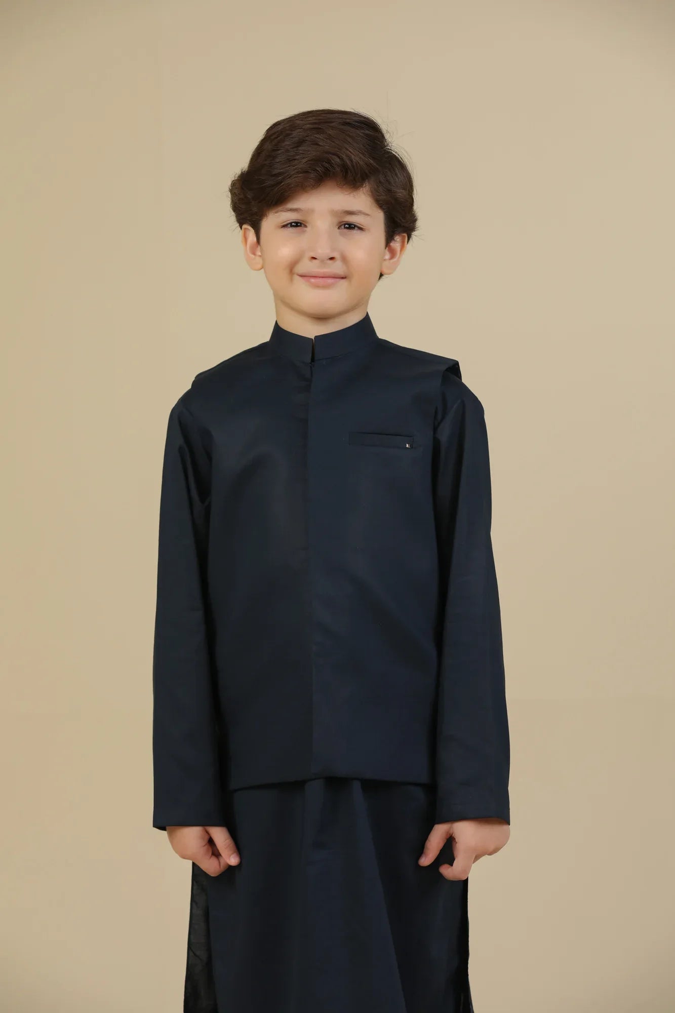 Navy Blue Soft Cotton Kurta Trouser with Waistcoat - Kids - Muraqsh -- Kidswear