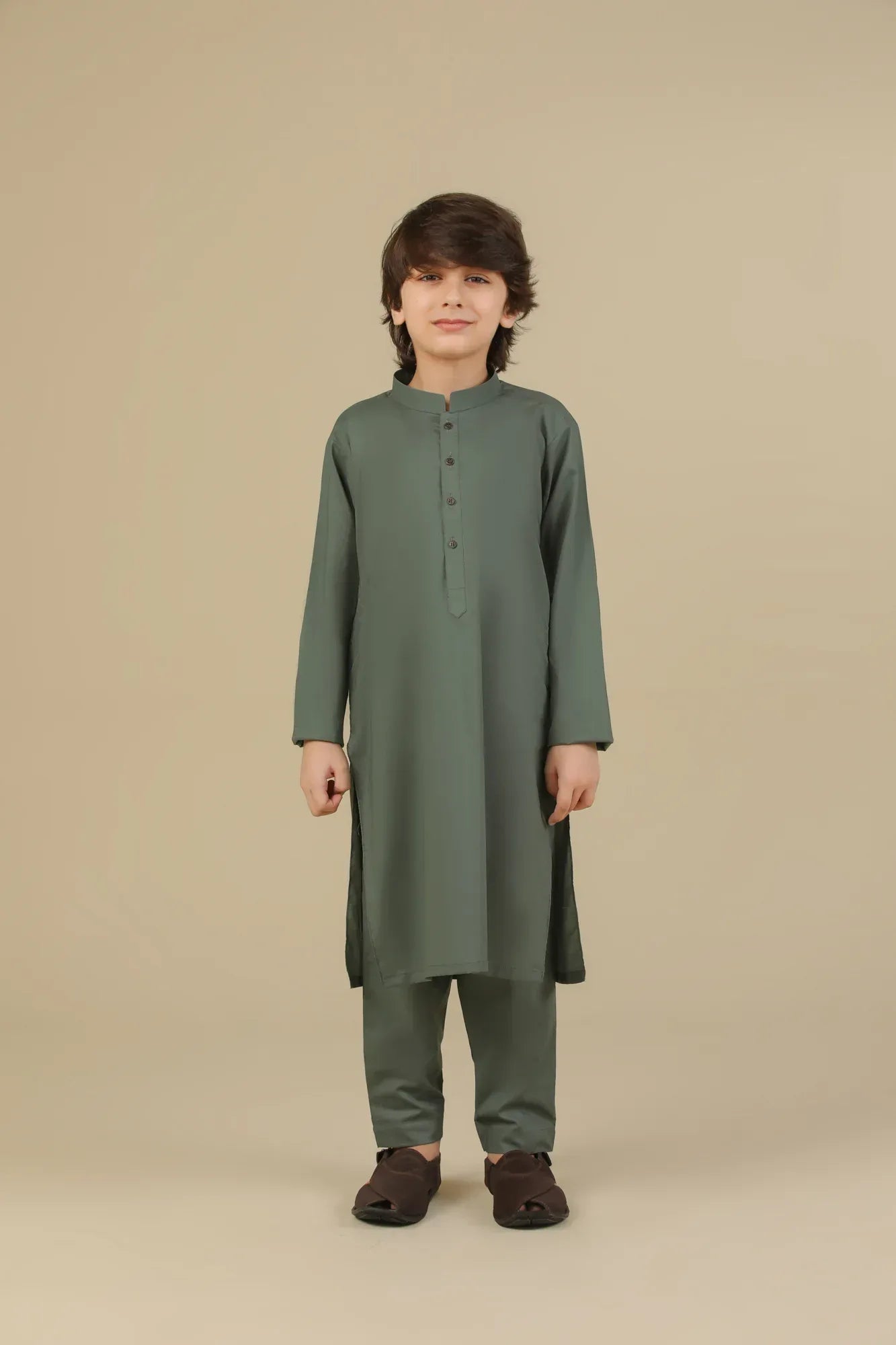 Army Green Soft Cotton Kurta Trouser - Kids - Muraqsh -- Kidswear