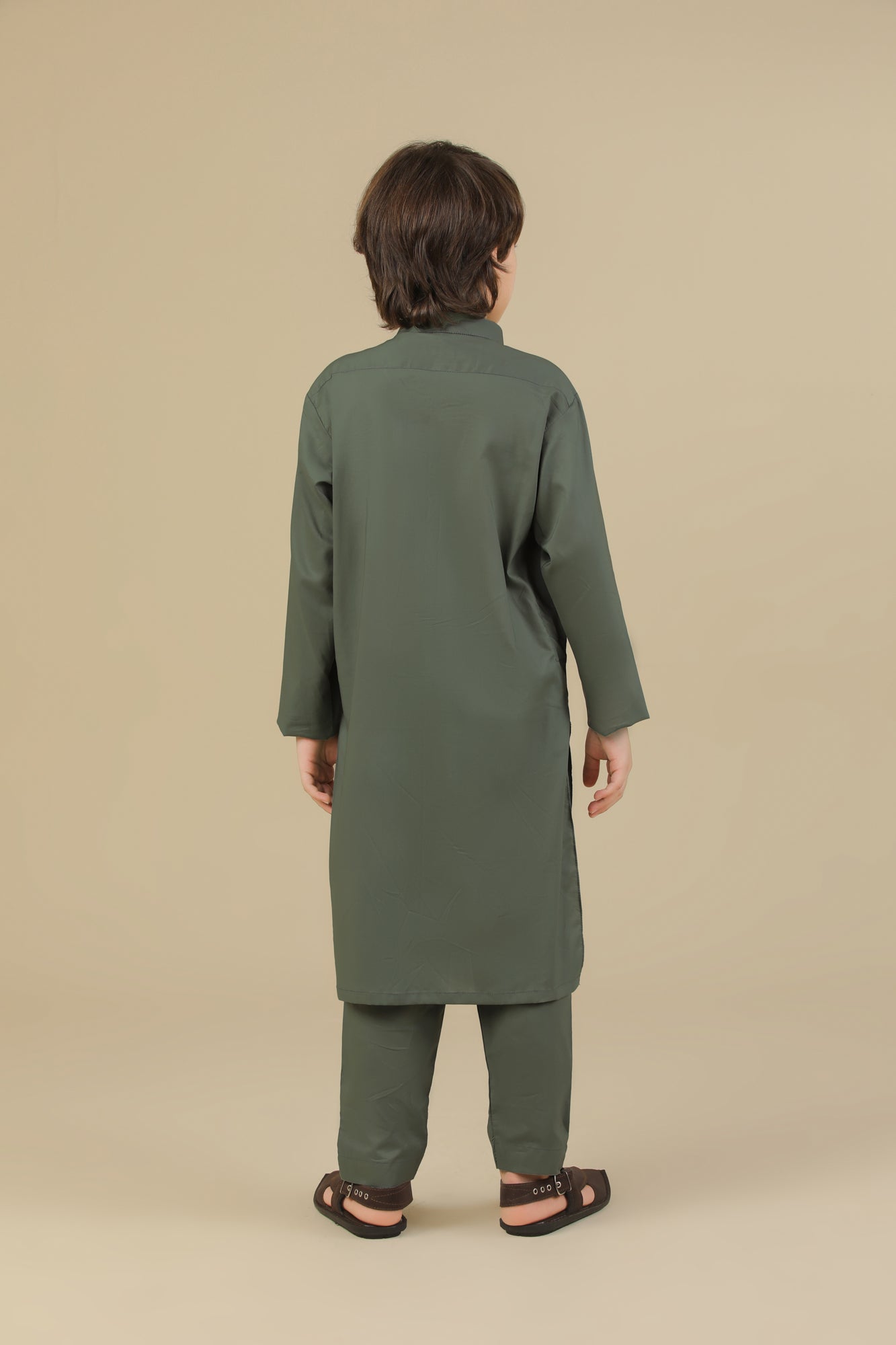 Army Green Soft Cotton Kurta Trouser - Kids