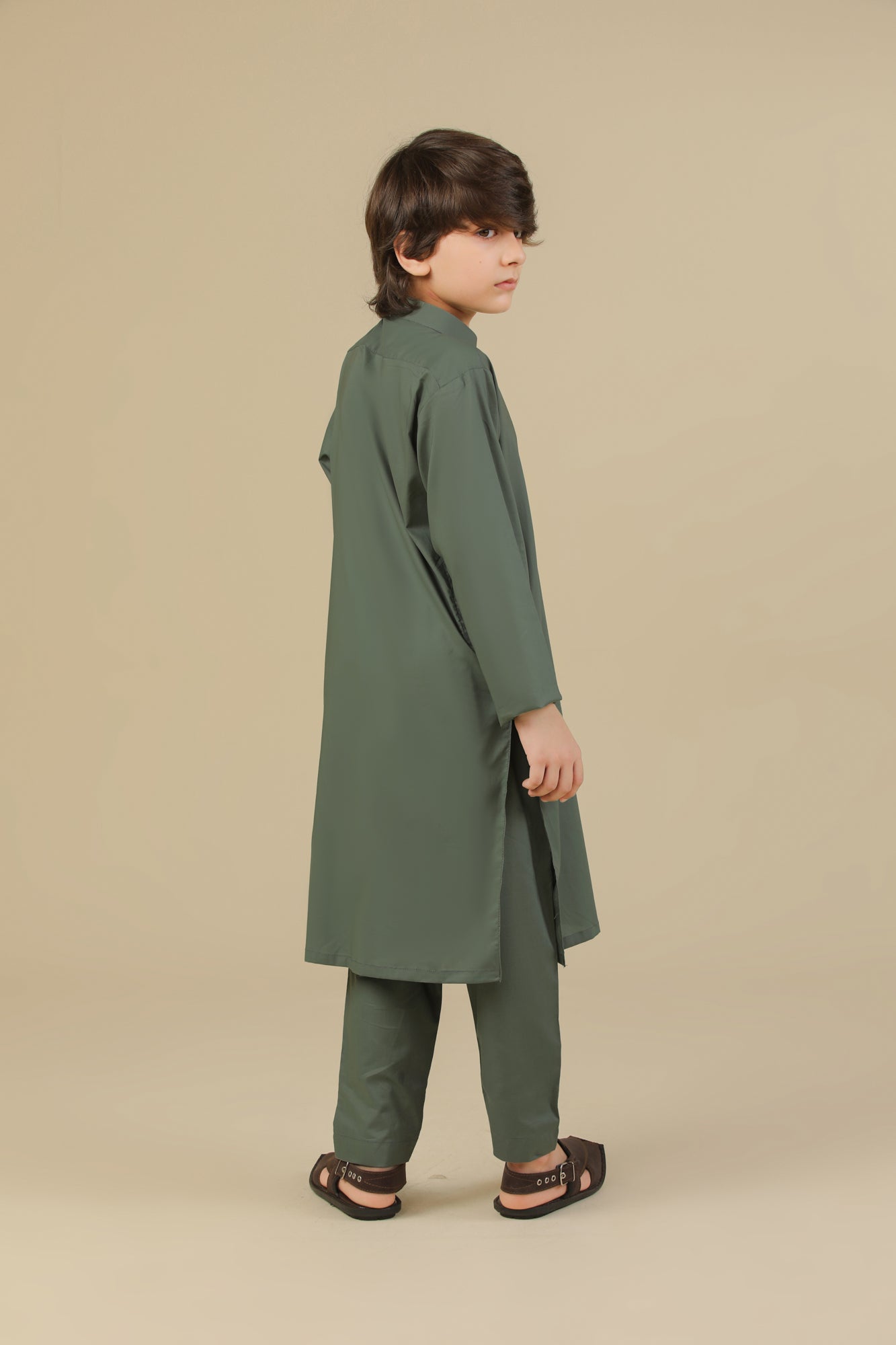 Army Green Soft Cotton Kurta Trouser - Kids