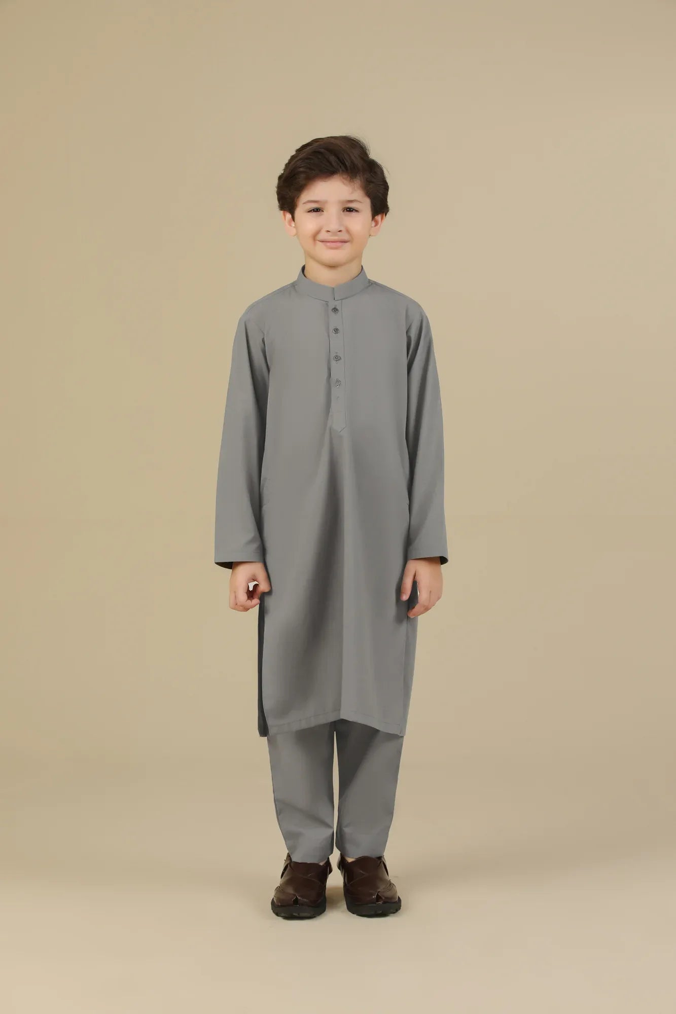 Sand Grey Blended Kurta Trouser - Kids - Muraqsh -- Kidswear