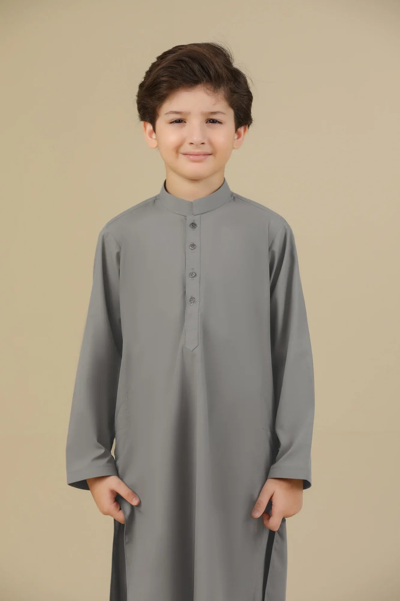 Sand Grey Blended Kurta Trouser - Kids - Muraqsh -- Kidswear