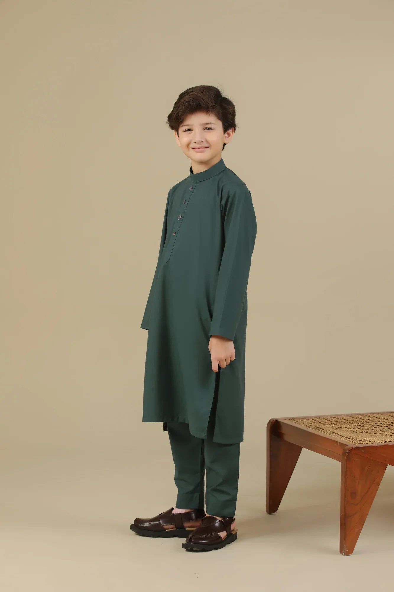 Bottle Green Blended Kurta Trouser - Kids - Muraqsh -- Kidswear