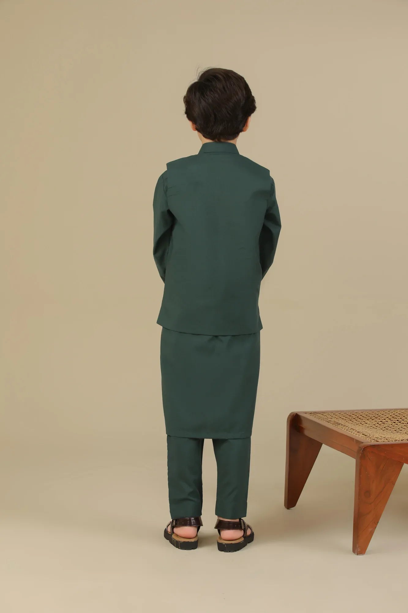 Bottle Green Kurta Trouser with Blended Waistcoat - Kids - Muraqsh -- Kidswear