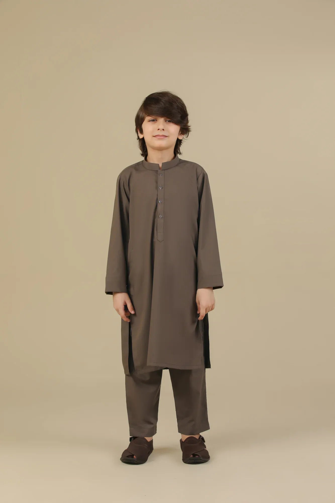 Light Brown Blended Kurta Trouser - Kids - Muraqsh -- Kidswear
