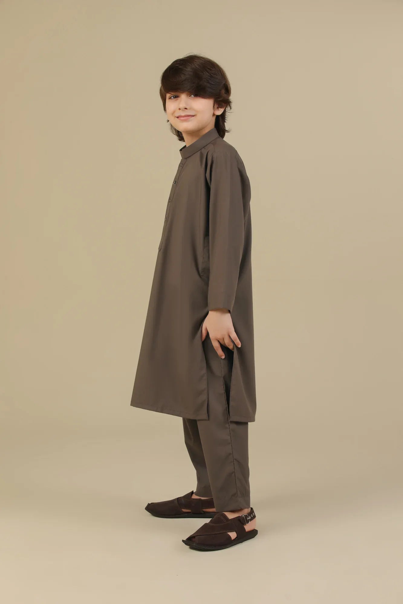 Light Brown Blended Kurta Trouser - Kids - Muraqsh -- Kidswear