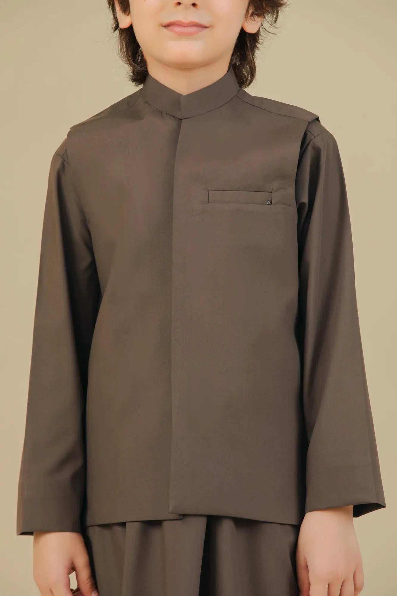 Light Brown Kurta Trouser with Blended Waistcoat - Kids - Muraqsh -- Kidswear