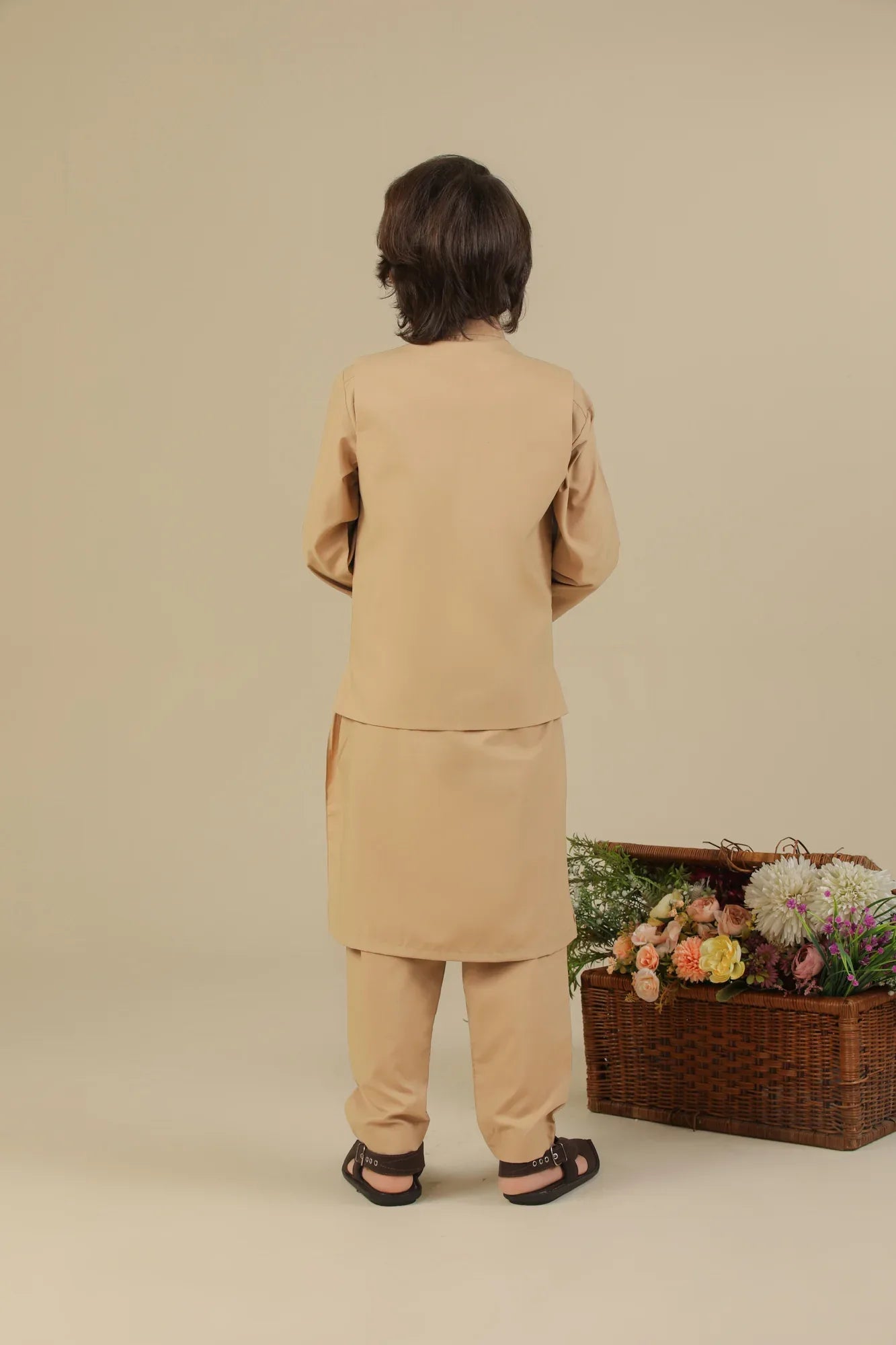 Camel Kurta Trouser with Blended Waistcoat - Kids - Muraqsh -- Kidswear