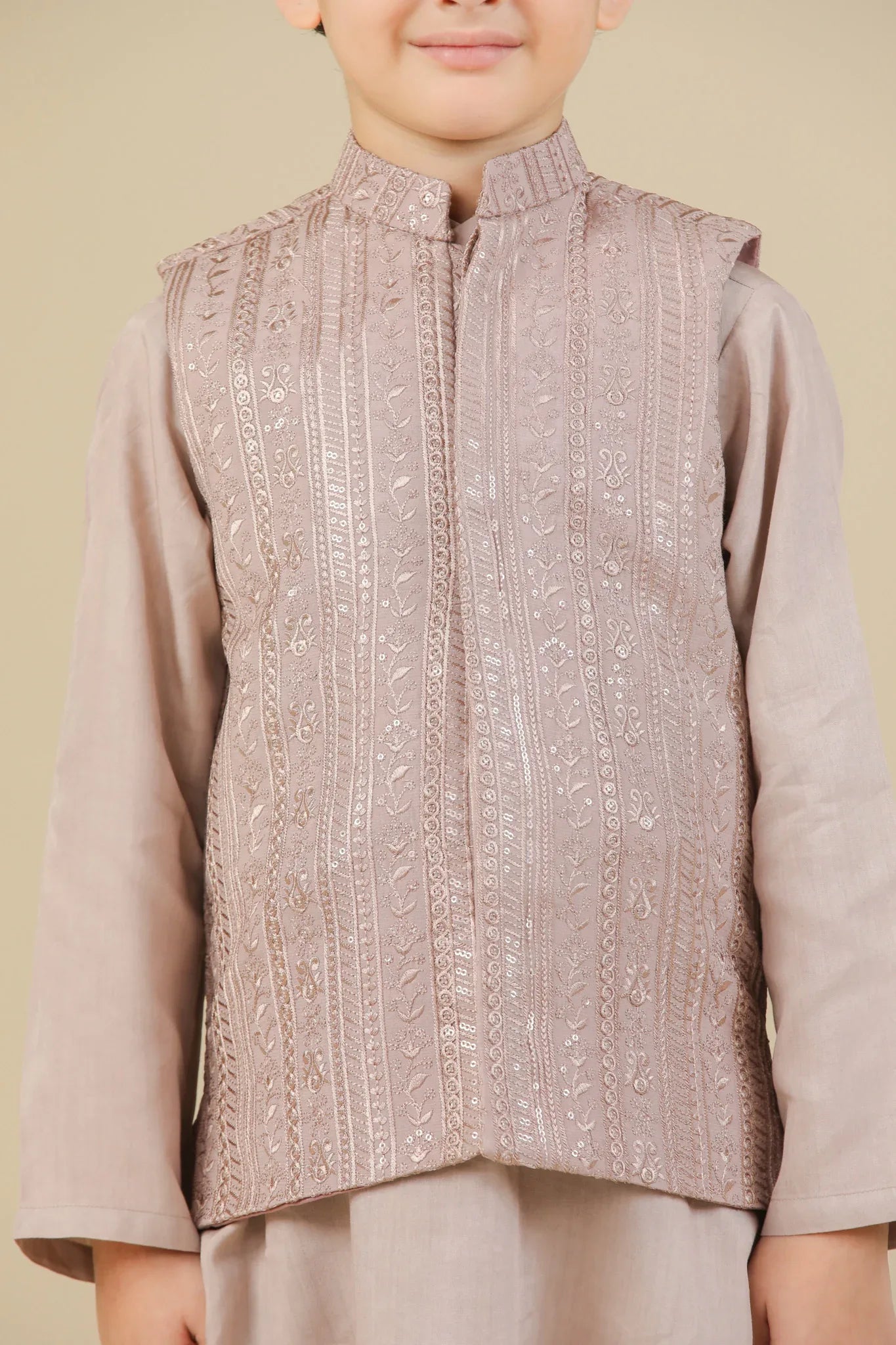 Pink Falling Embroidered Waistcoat - Kids - Muraqsh -- Kidswear