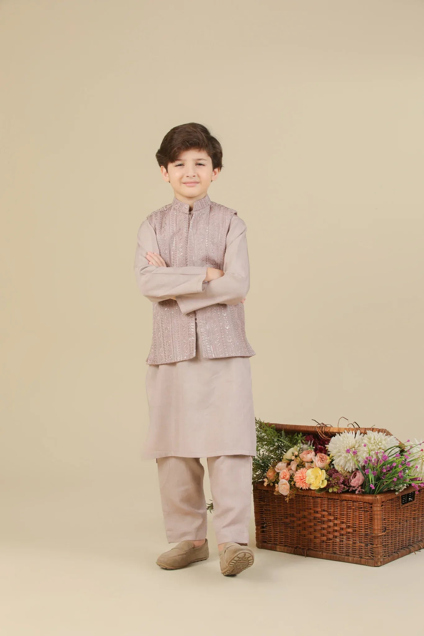 Pink Falling Embroidered Waistcoat - Kids - Muraqsh -- Kidswear