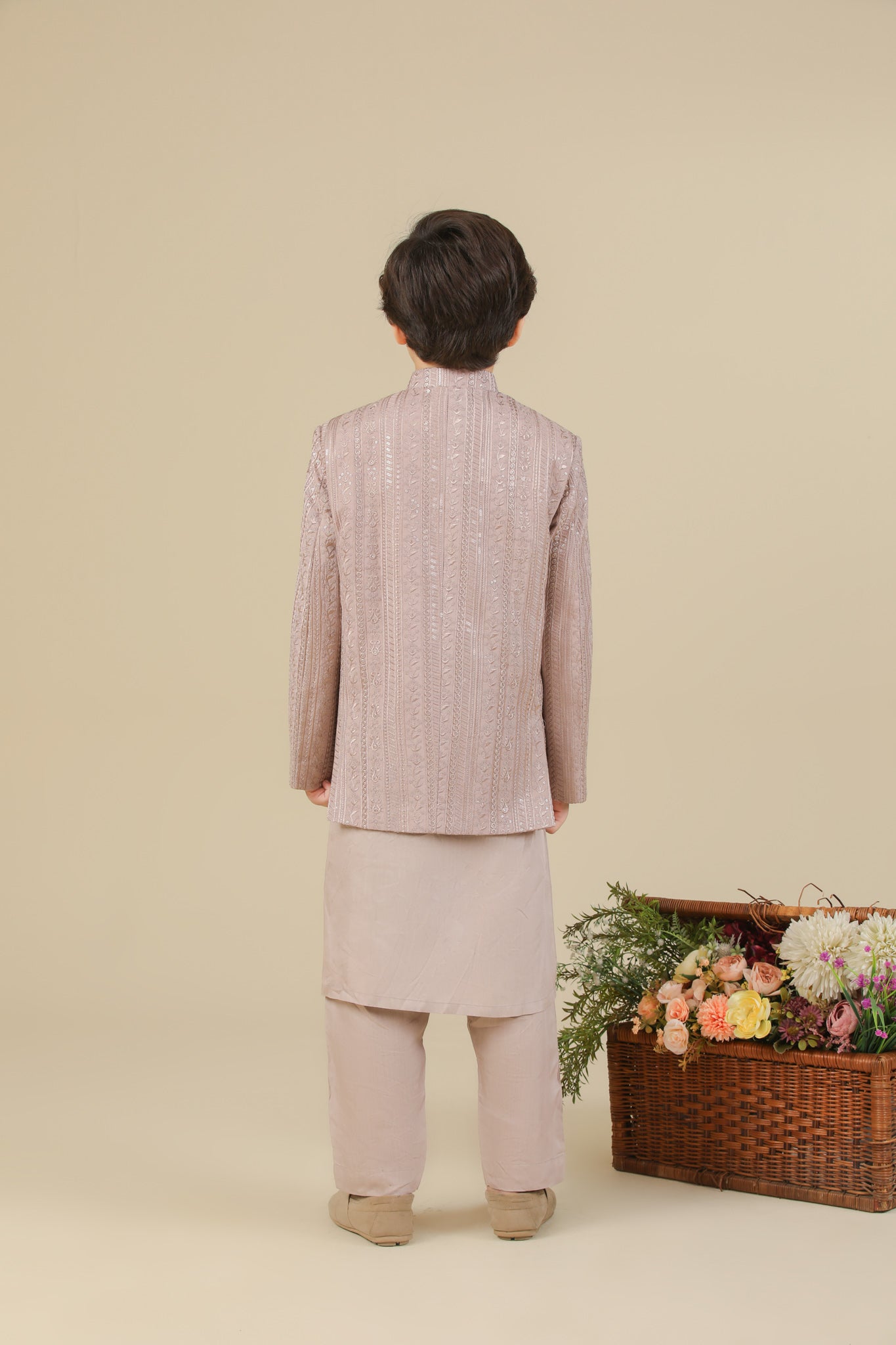 Pink Falling Embroidered Prince Coat - Kids