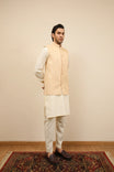 Bosky White Kurta Trouser with Ivory Jamawar Waistcoat - 3PC - Men - Muraqsh -- Wedding Wear