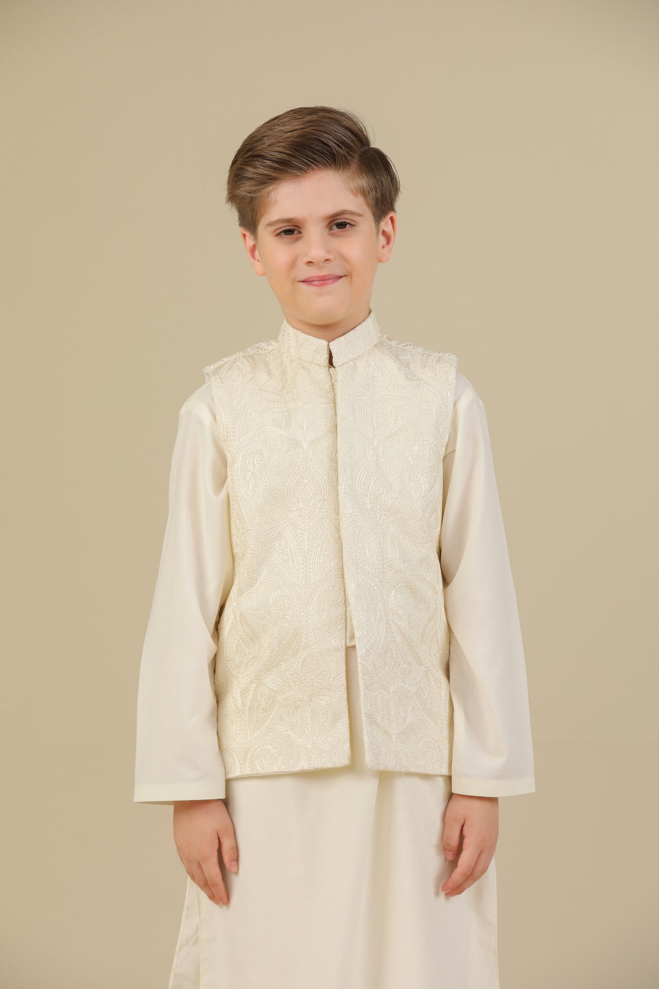 Bosky White Cross Stitched Embroidered Waistcoat - Kids