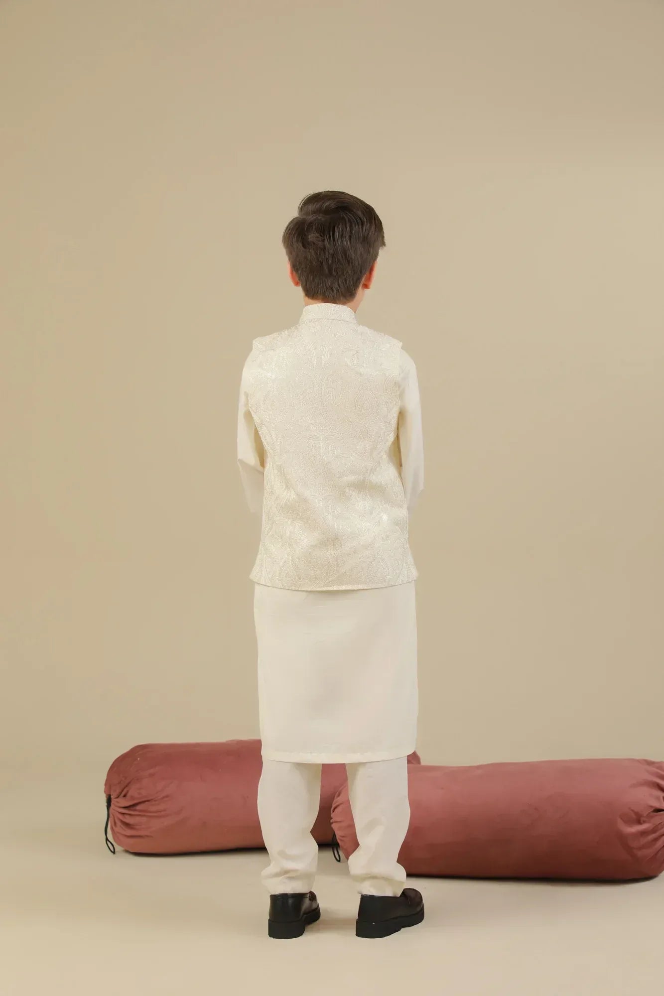 Bosky White Cross Stitched Embroidered Waistcoat - Kids - Muraqsh -- Kidswear