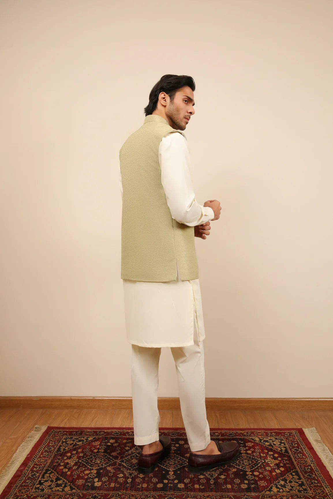 Mint Jamawar Textured Waistcoat - Men - Muraqsh -- Wedding Wear