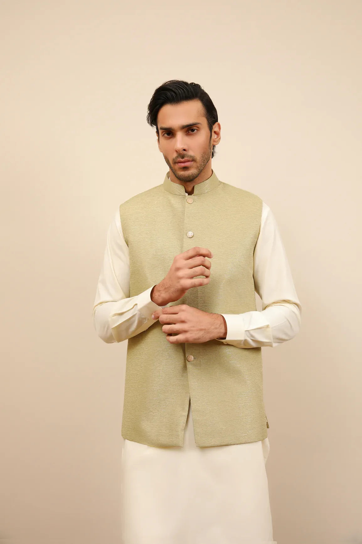 Mint Jamawar Textured Waistcoat - Men - Muraqsh -- Wedding Wear