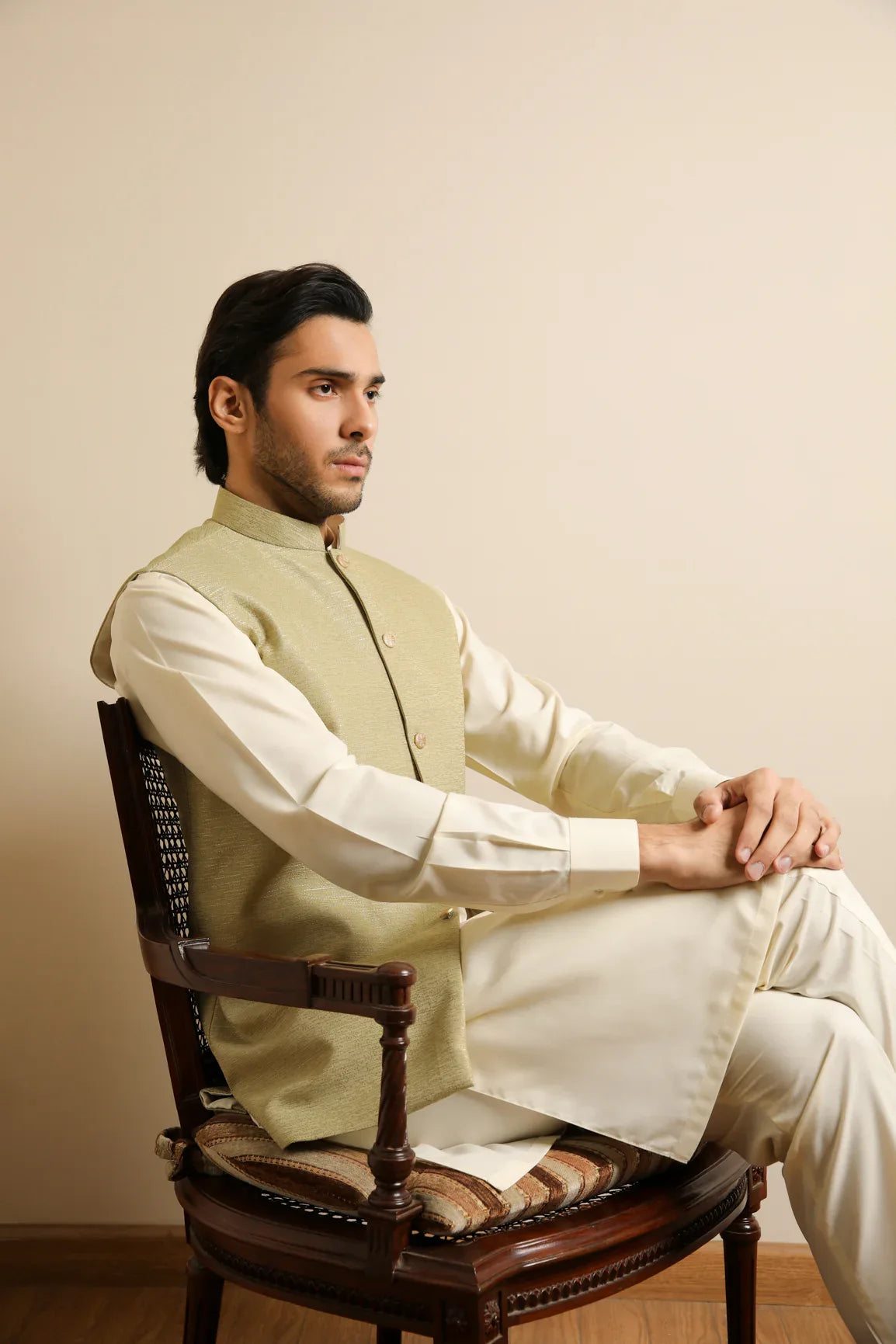 Mint Jamawar Textured Waistcoat - Men - Muraqsh -- Wedding Wear
