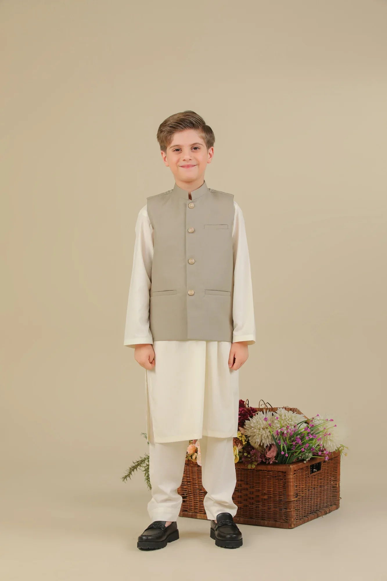 Beige Suiting Waistcoat - Straight Cut Buttoned - Kids - Muraqsh -- Kidswear