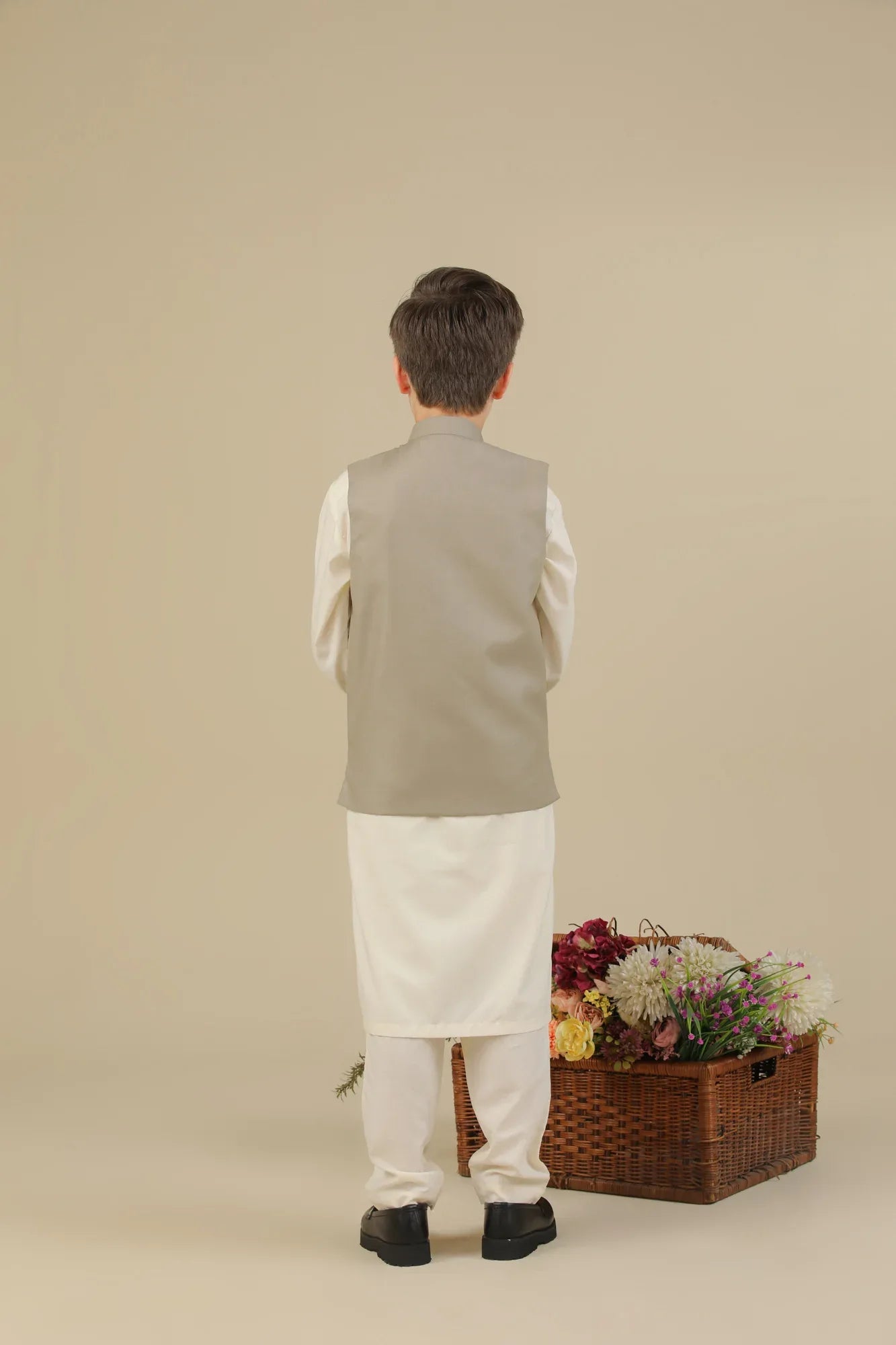 Bosky White Kurta Trouser with Beige Suiting Waistcoat - Straight Cut - Kids - Muraqsh -- Kidswear