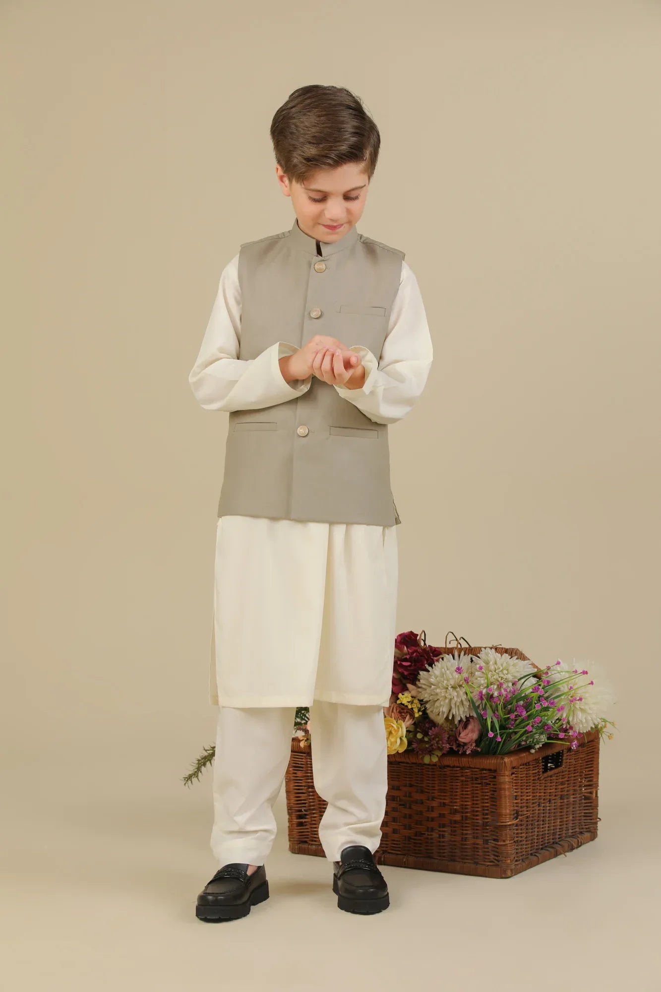 Beige Suiting Waistcoat - Straight Cut Buttoned - Kids - Muraqsh -- Kidswear