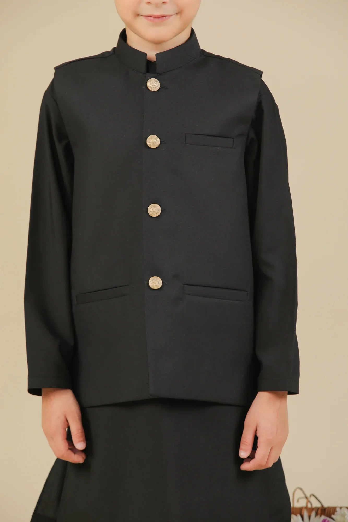 Black Kurta Trouser with Suiting Waistcoat - Straight Cut - Kids - Muraqsh -- Kidswear
