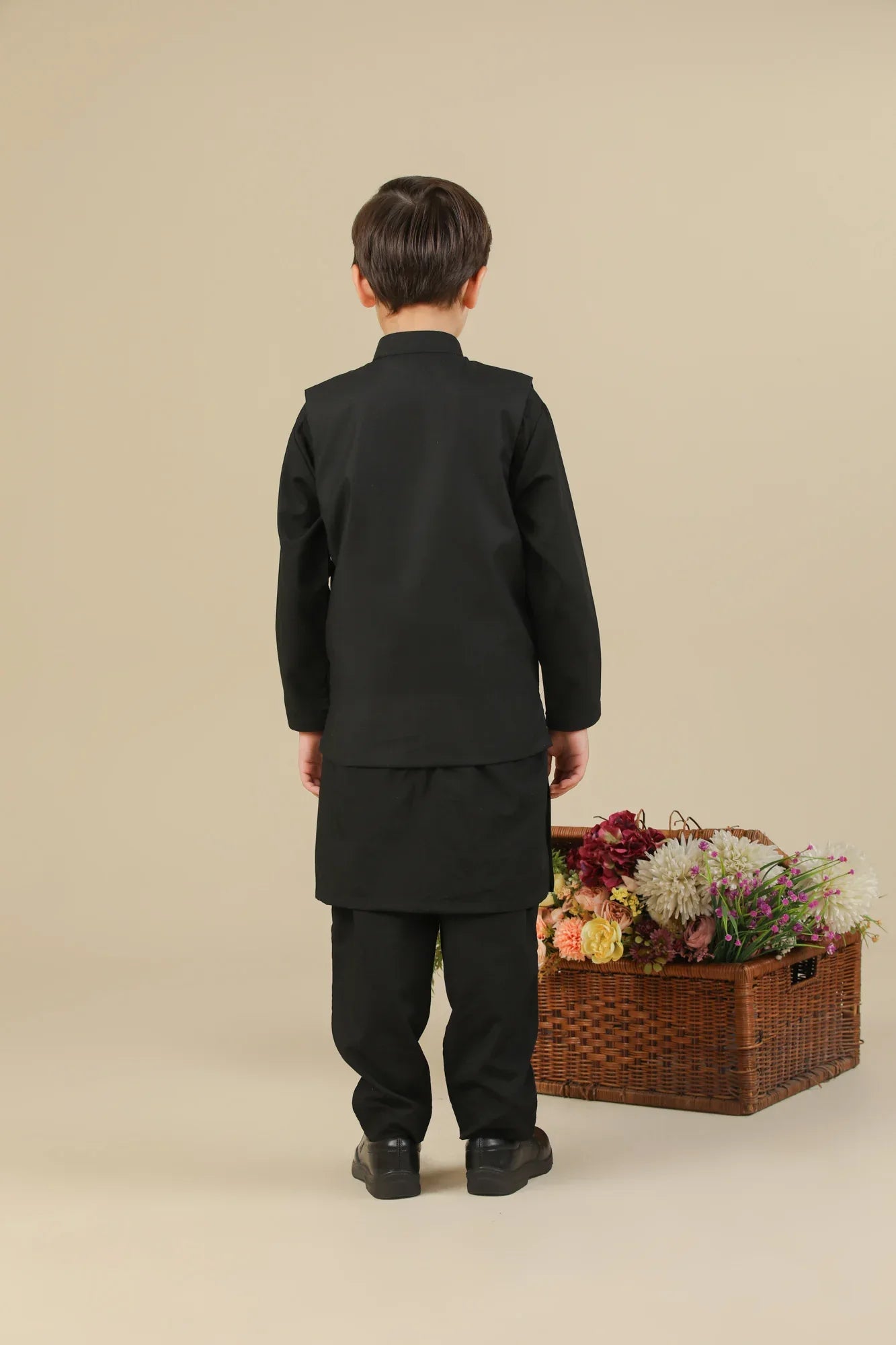 Black Kurta Trouser with Suiting Waistcoat - Straight Cut - Kids - Muraqsh -- Kidswear