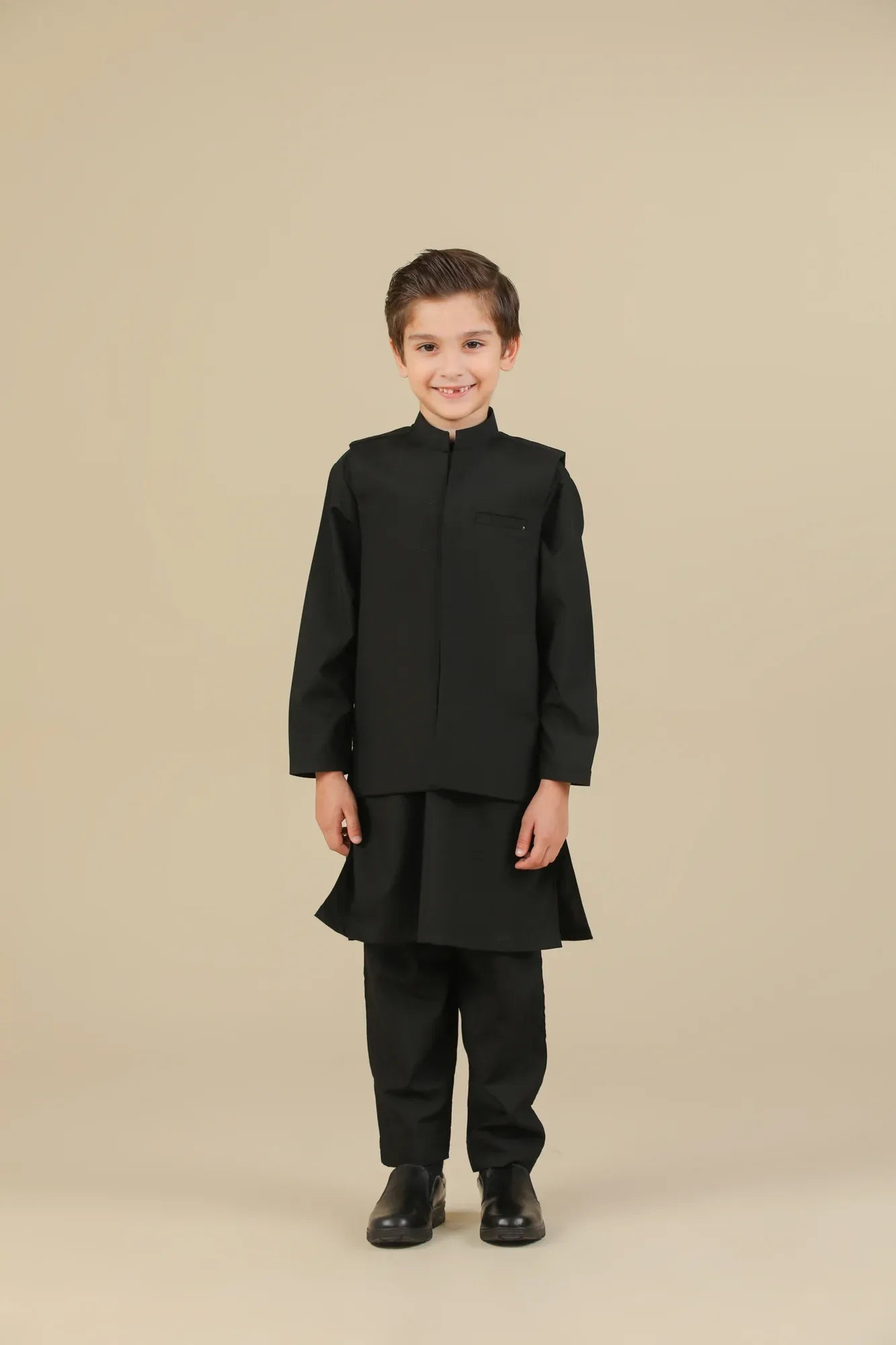 Midnight Black Kurta Trouser with Blended Waistcoat - Kids - Muraqsh -- Kidswear