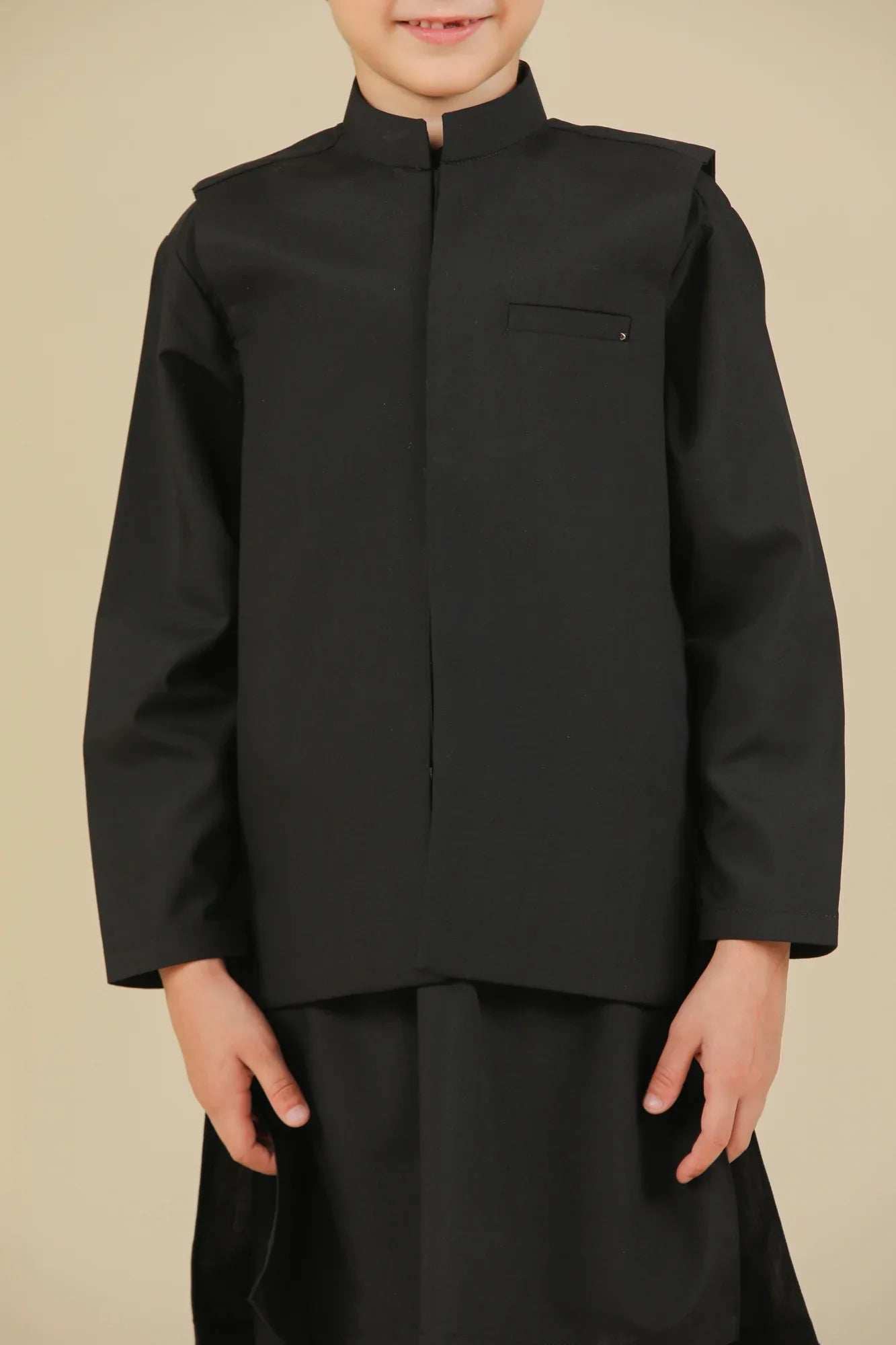 Midnight Black Kurta Trouser with Blended Waistcoat - Kids - Muraqsh -- Kidswear