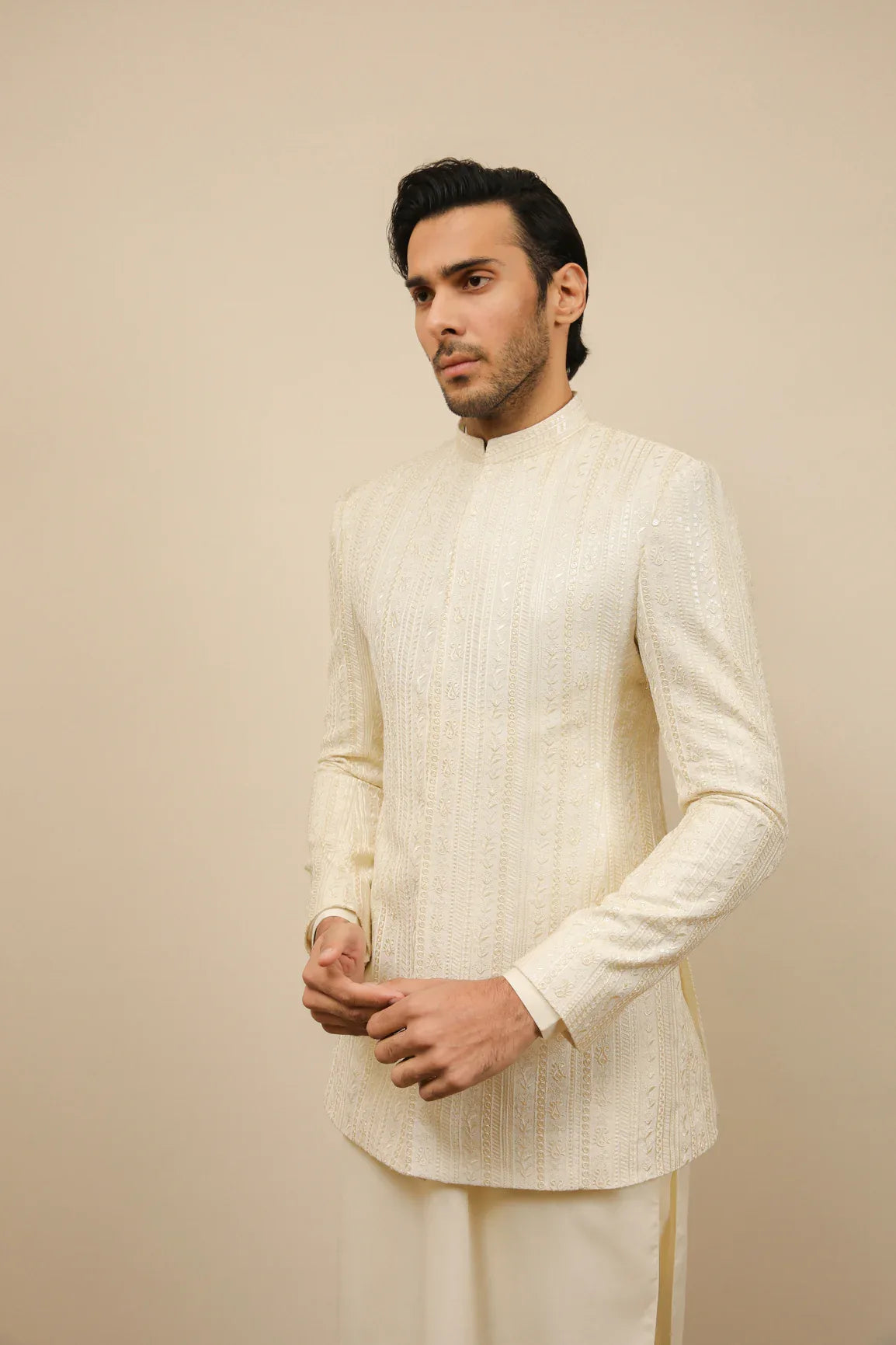 Bosky White Falling Embroidered Prince Coat - Men - Muraqsh -- Wedding Wear
