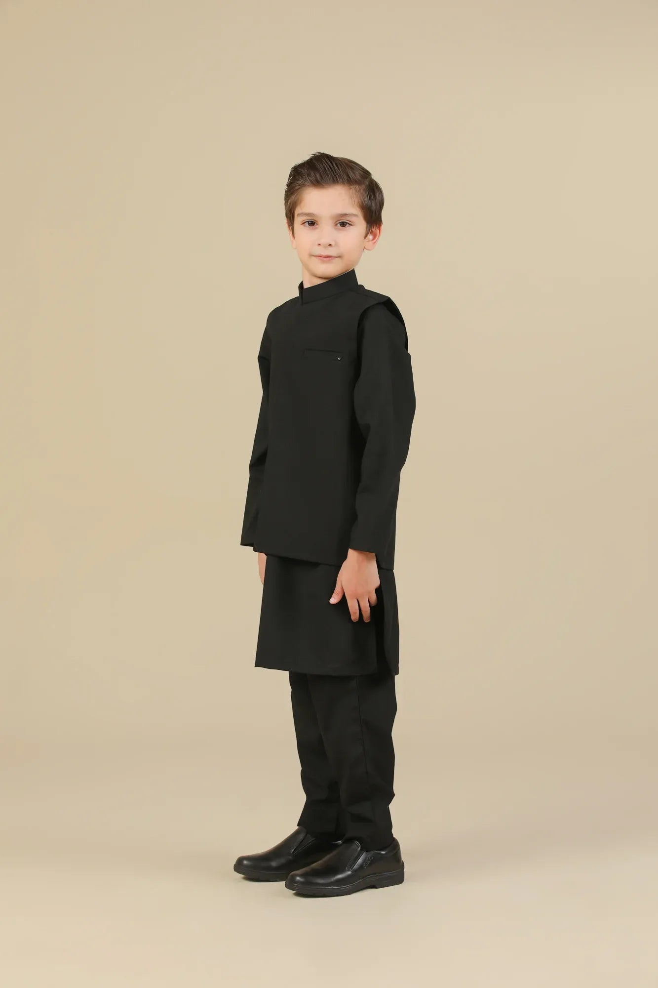 Midnight Black Kurta Trouser with Blended Waistcoat - Kids - Muraqsh -- Kidswear
