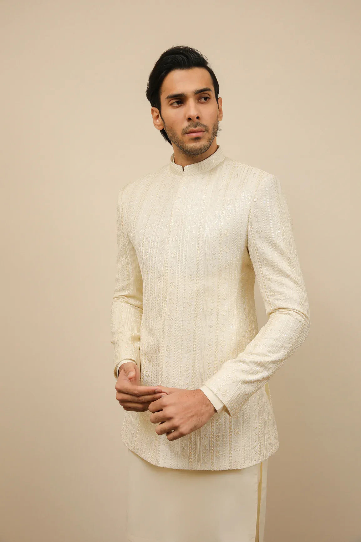 Bosky White Falling Embroidered Prince Coat - Men - Muraqsh -- Wedding Wear