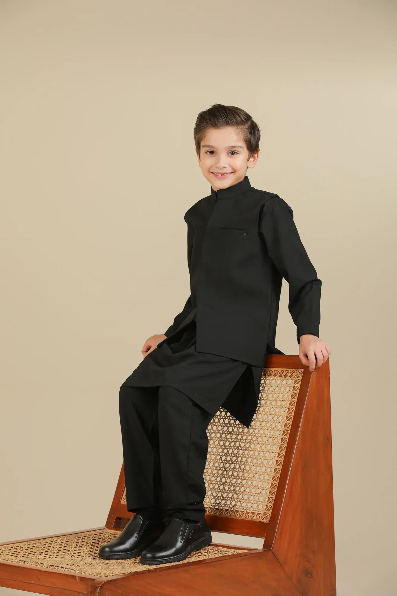 Midnight Black Kurta Trouser with Blended Waistcoat - Kids - Muraqsh -- Kidswear