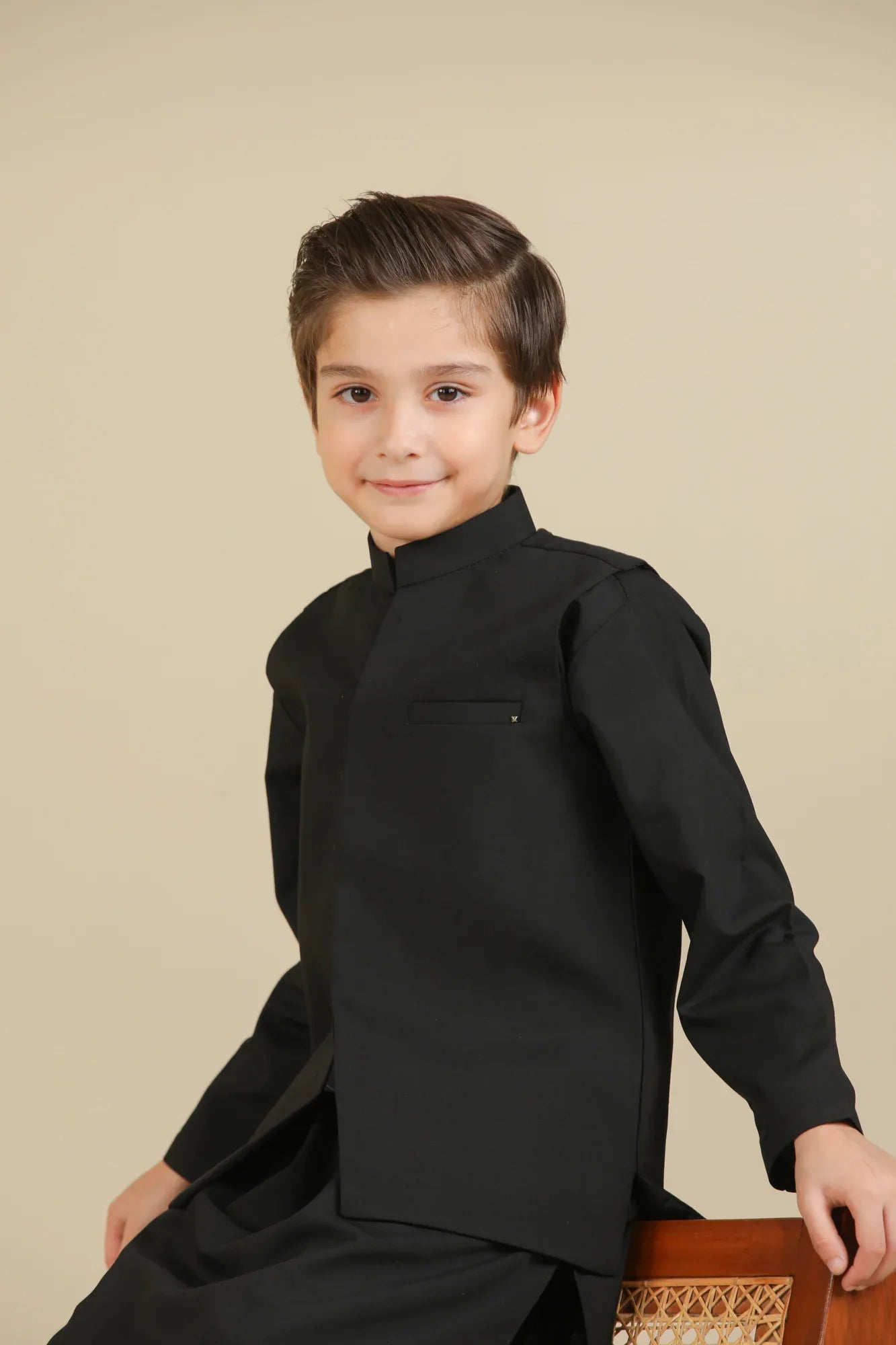 Midnight Black Kurta Trouser with Blended Waistcoat - Kids - Muraqsh -- Kidswear