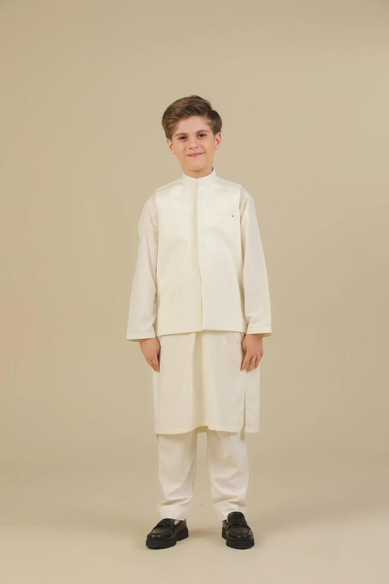 Bosky White Kurta Trouser with Blended Waistcoat - Kids - Muraqsh -- Kidswear