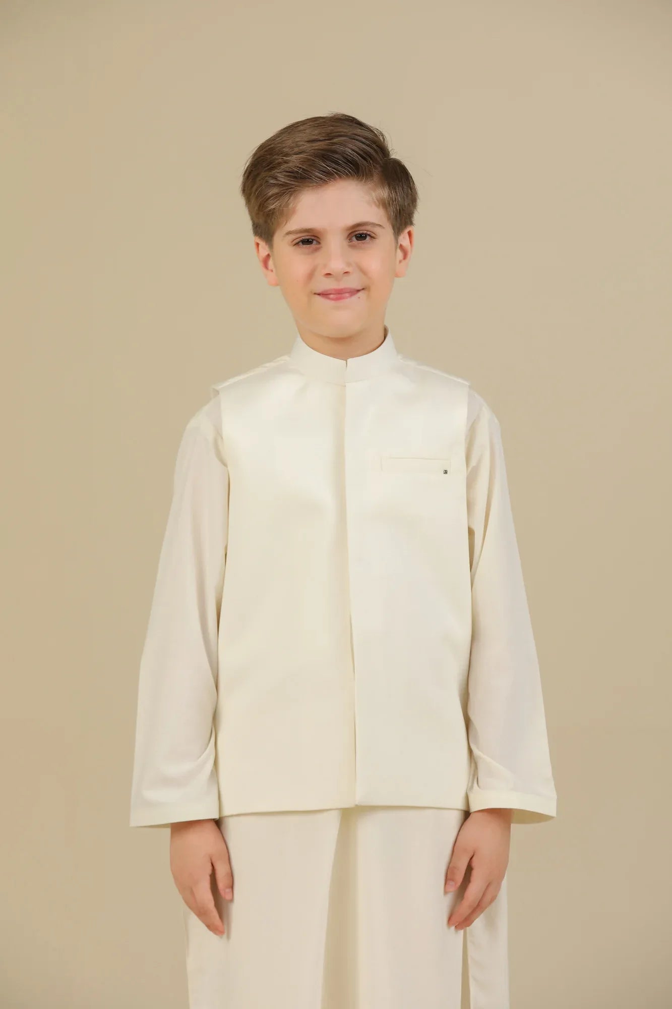 Bosky White Kurta Trouser with Blended Waistcoat - Kids - Muraqsh -- Kidswear