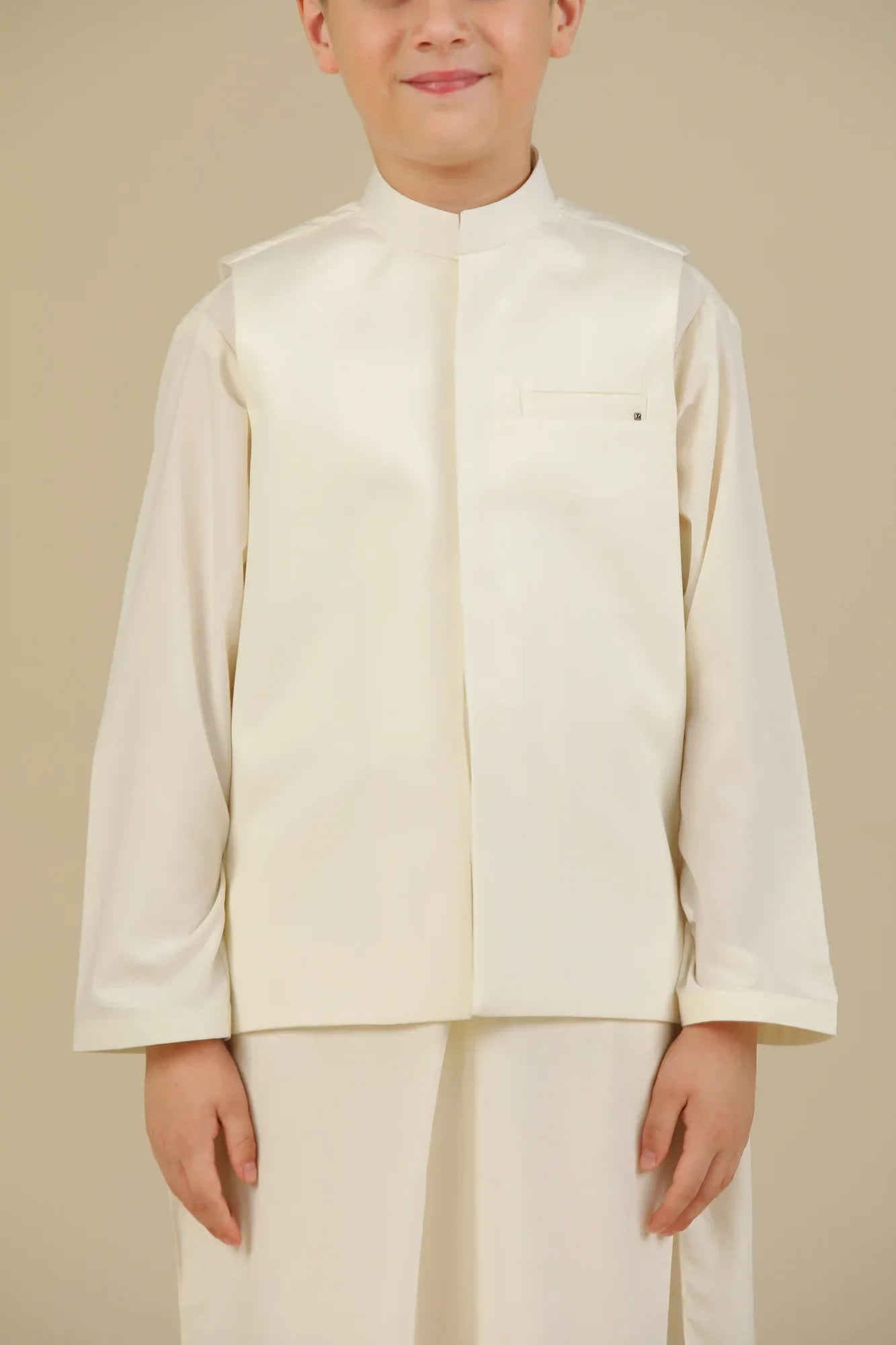 Bosky White Kurta Trouser with Blended Waistcoat - Kids - Muraqsh -- Kidswear