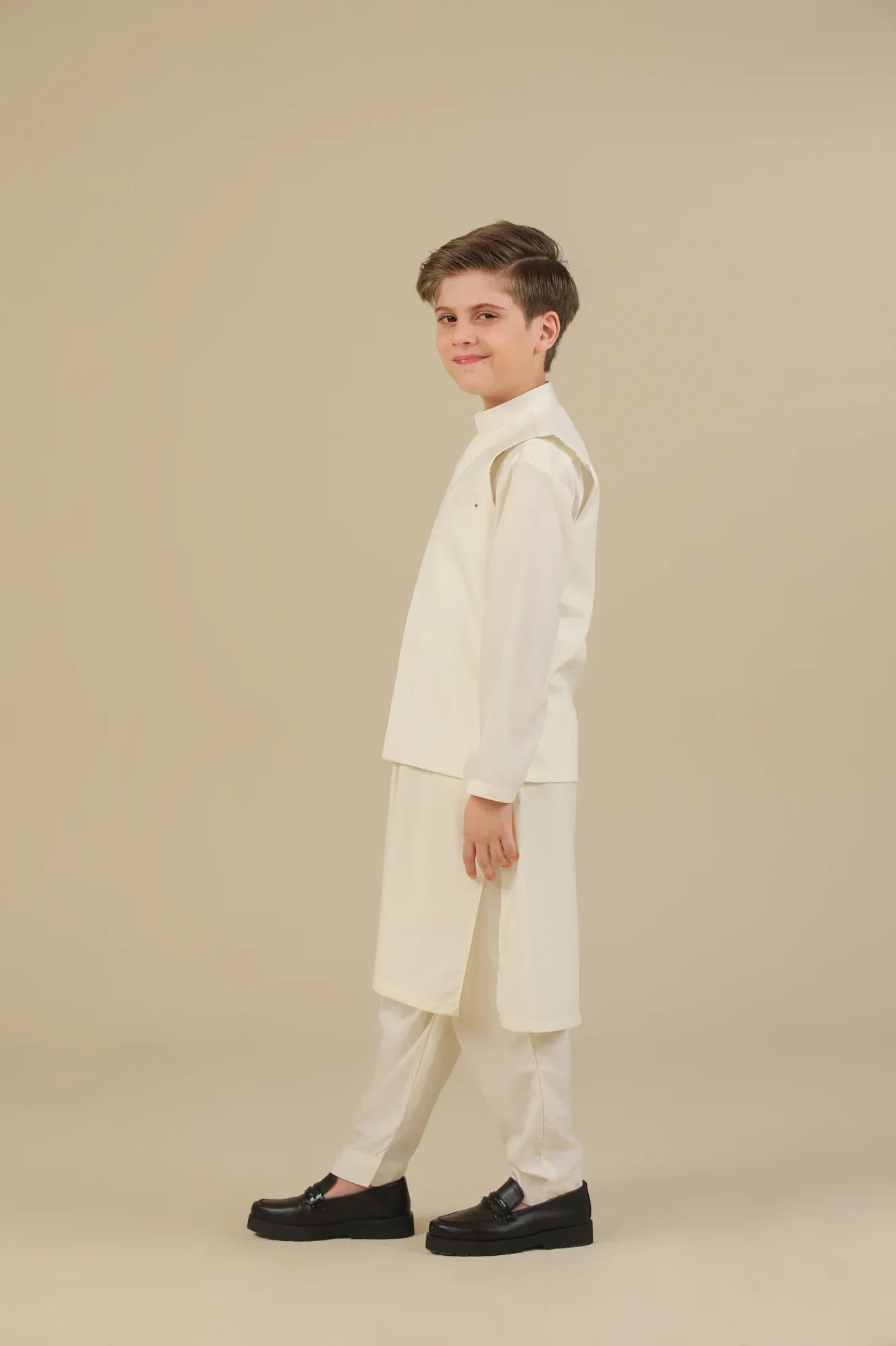 Bosky White Kurta Trouser with Blended Waistcoat - Kids - Muraqsh -- Kidswear