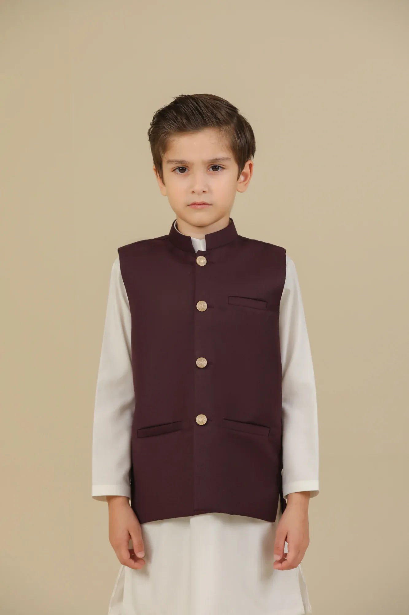 Burgundy Suiting Waistcoat - Straight Cut Buttoned - Kids - Muraqsh -- Kidswear
