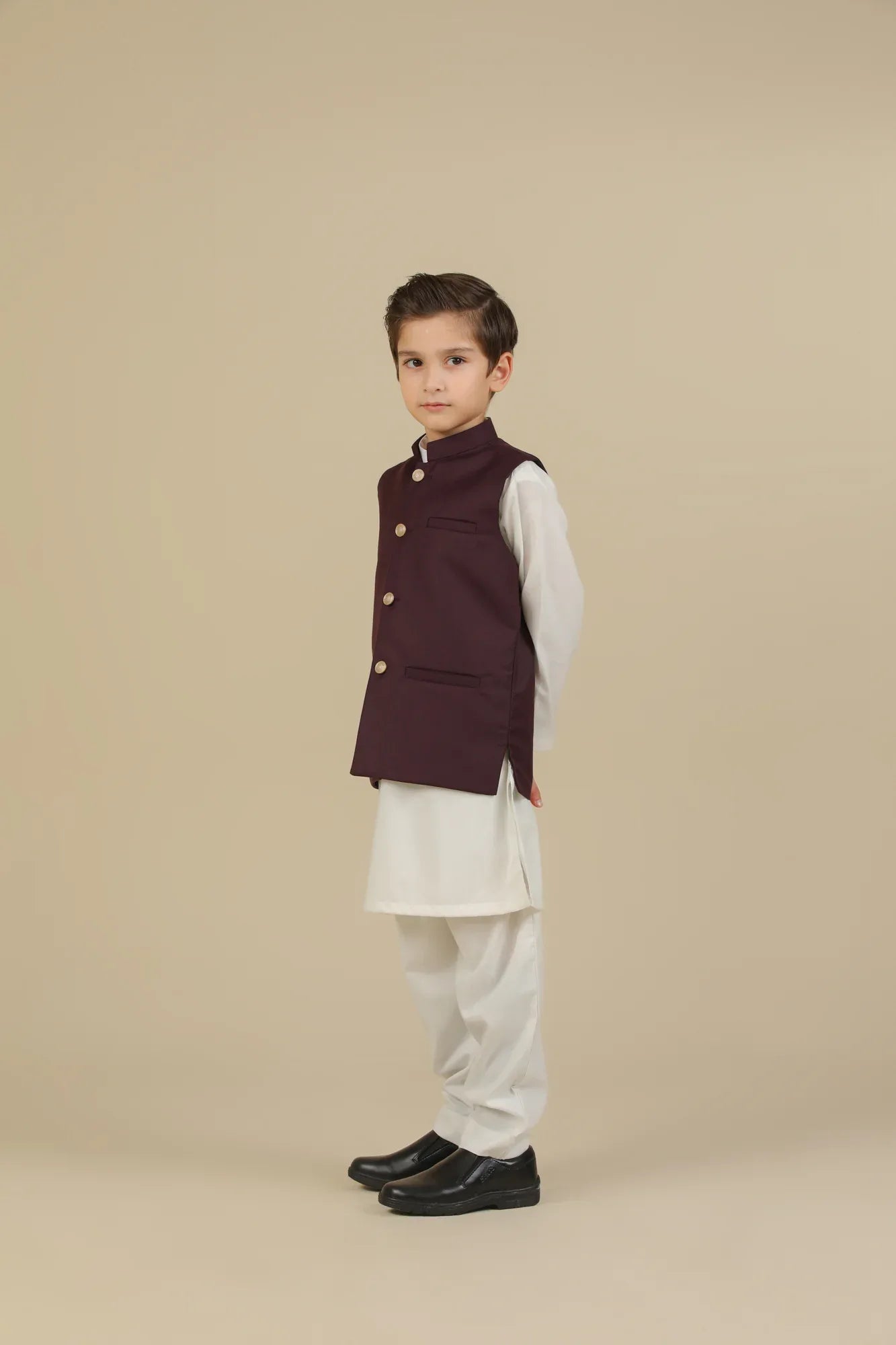Burgundy Suiting Waistcoat - Straight Cut Buttoned - Kids - Muraqsh -- Kidswear