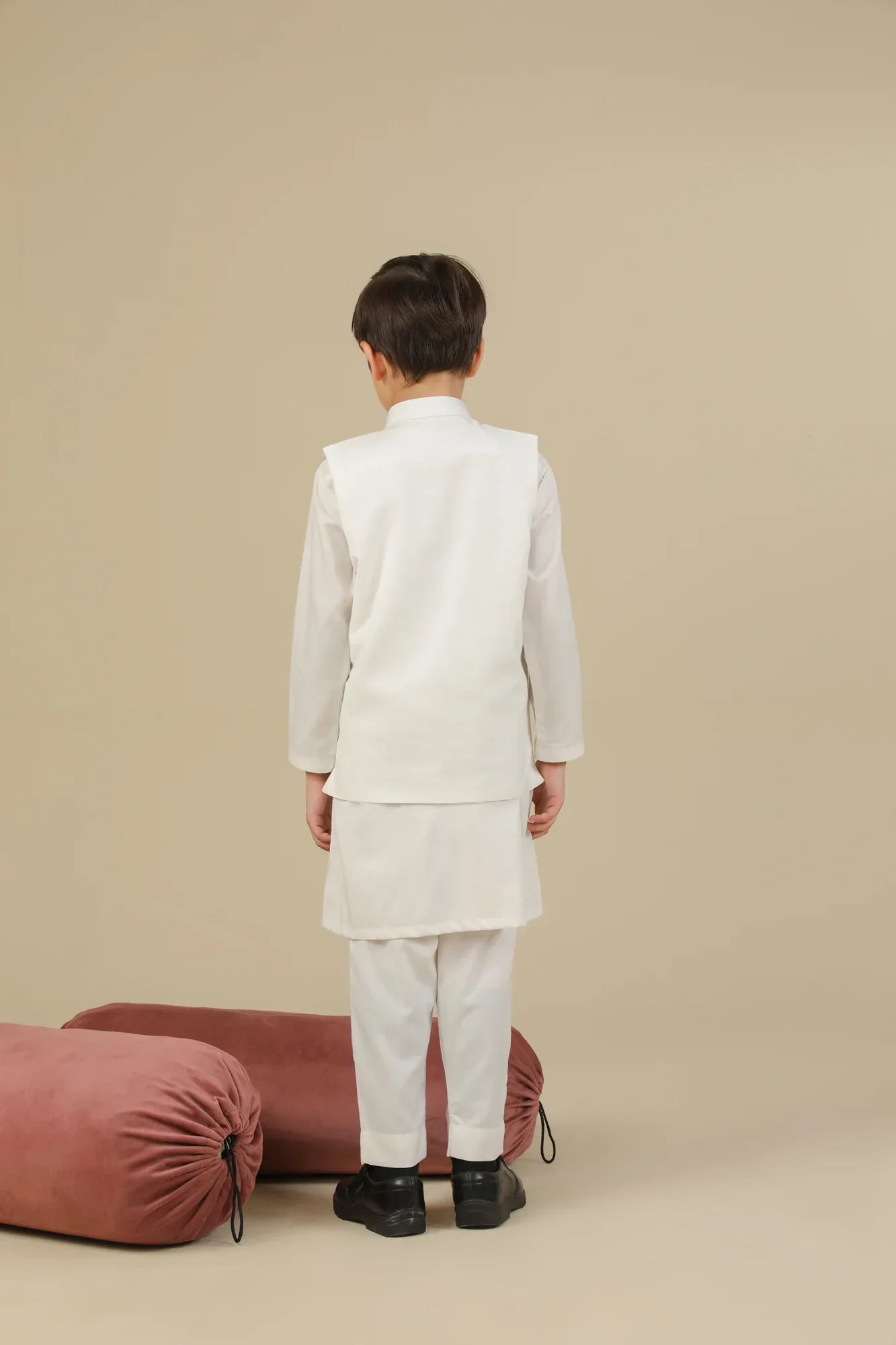 Off White Kurta Trouser with Suiting Waistcoat - Straight Cut - Kids - Muraqsh -- Kidswear
