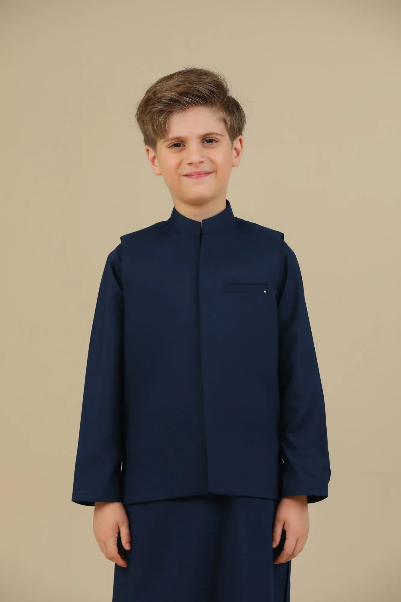 Navy Blue Kurta Trouser with Blended Waistcoat - Kids - Muraqsh -- Kidswear