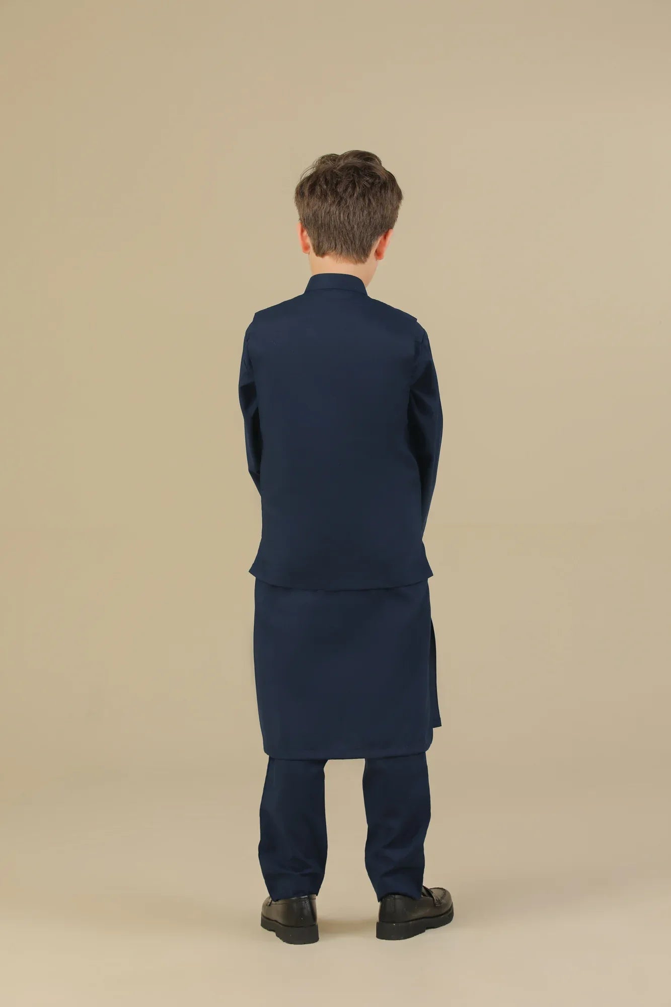 Navy Blue Kurta Trouser with Blended Waistcoat - Kids - Muraqsh -- Kidswear
