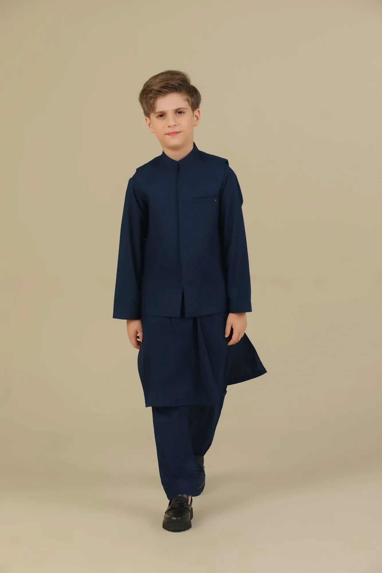 Navy Blue Kurta Trouser with Blended Waistcoat - Kids - Muraqsh -- Kidswear