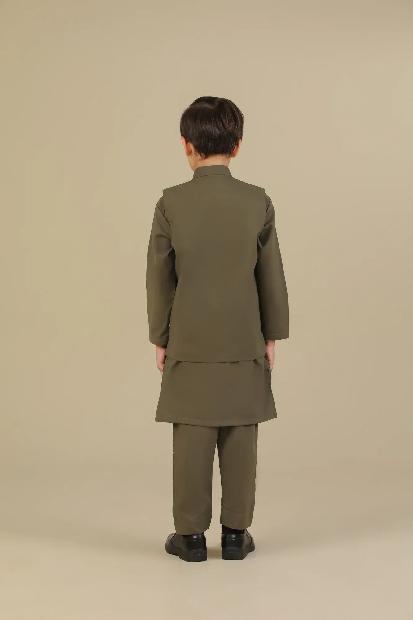 Olive Green Kurta Trouser with Blended Waistcoat - Kids - Muraqsh -- Kidswear