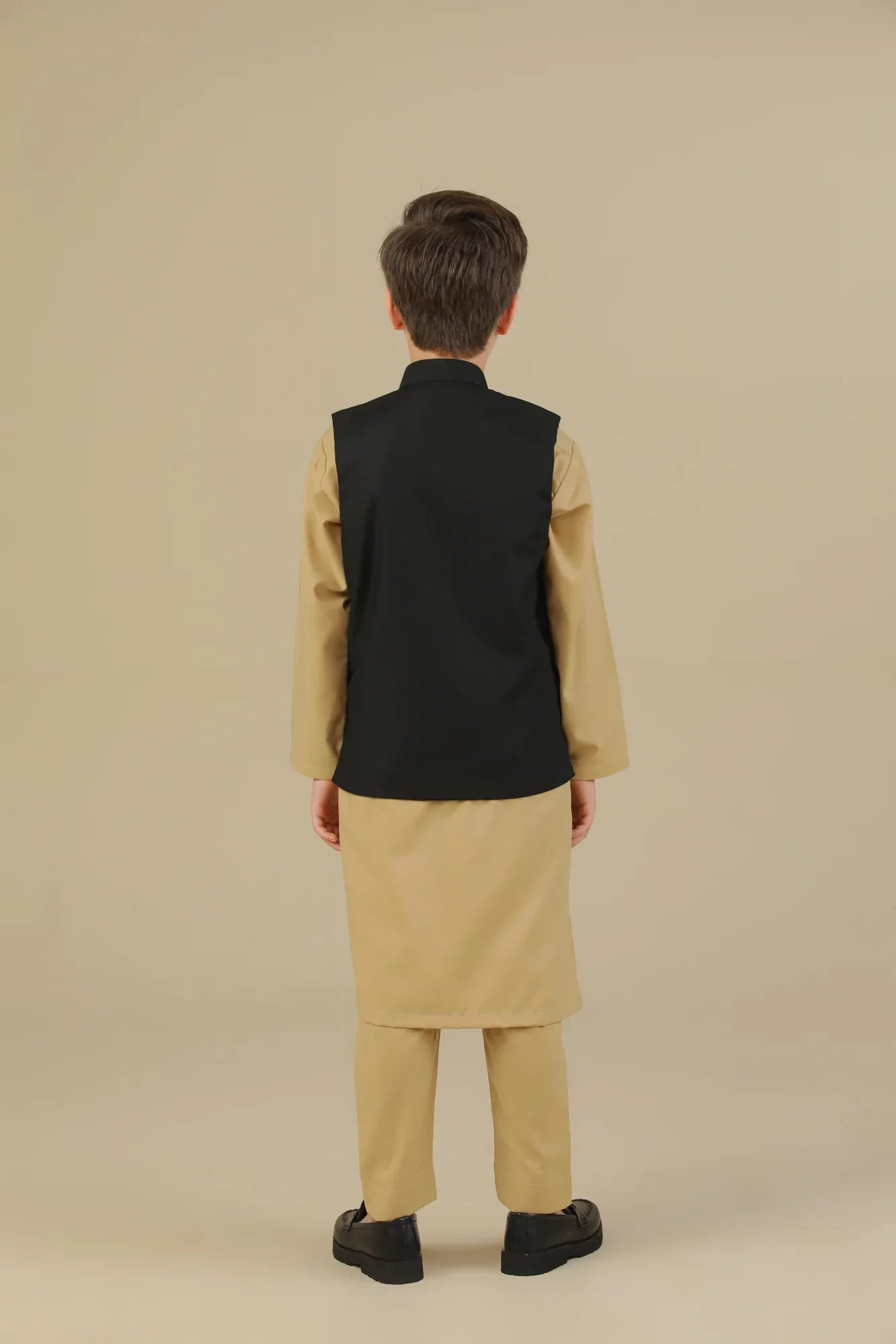 Ivory Kurta Trouser with Black Suiting Waistcoat - Straight Cut - Kids - Muraqsh -- Kidswear