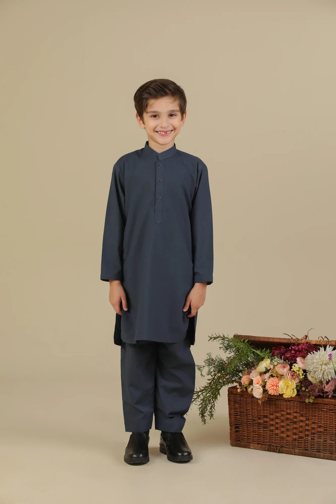 Charcoal Grey Blended Kurta Trouser - Kids - Muraqsh -- Kidswear