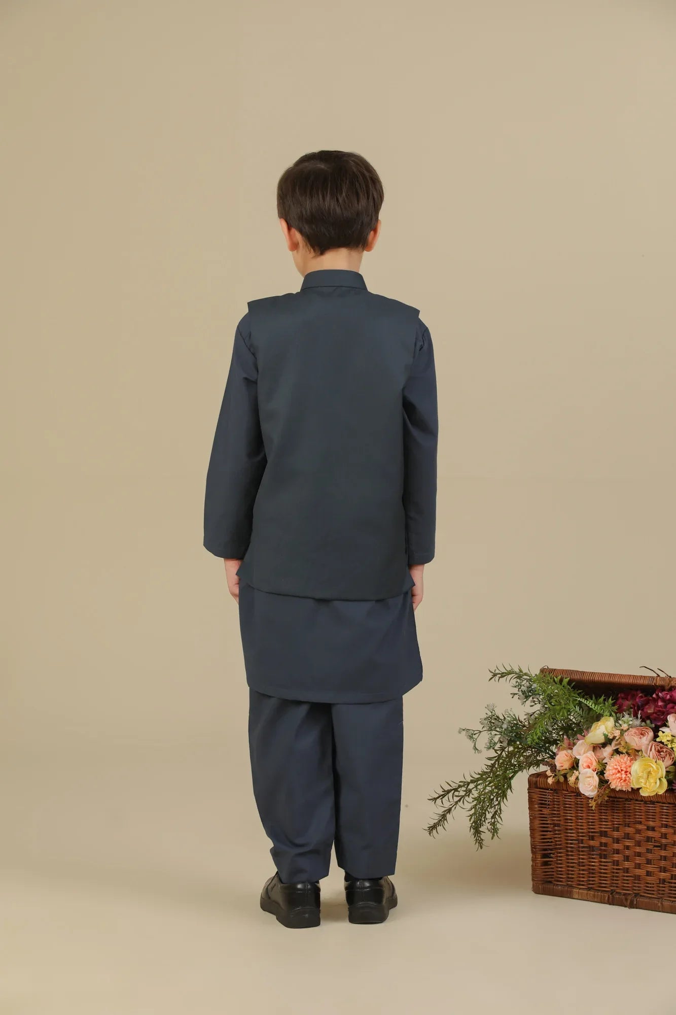 Charcoal Grey Kurta Trouser with Suiting Waistcoat - Straight Cut - Kids - Muraqsh -- Kidswear