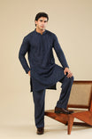 Feroz - Dark Blue Raw Silk Embroidered Kurta Trouser - Men